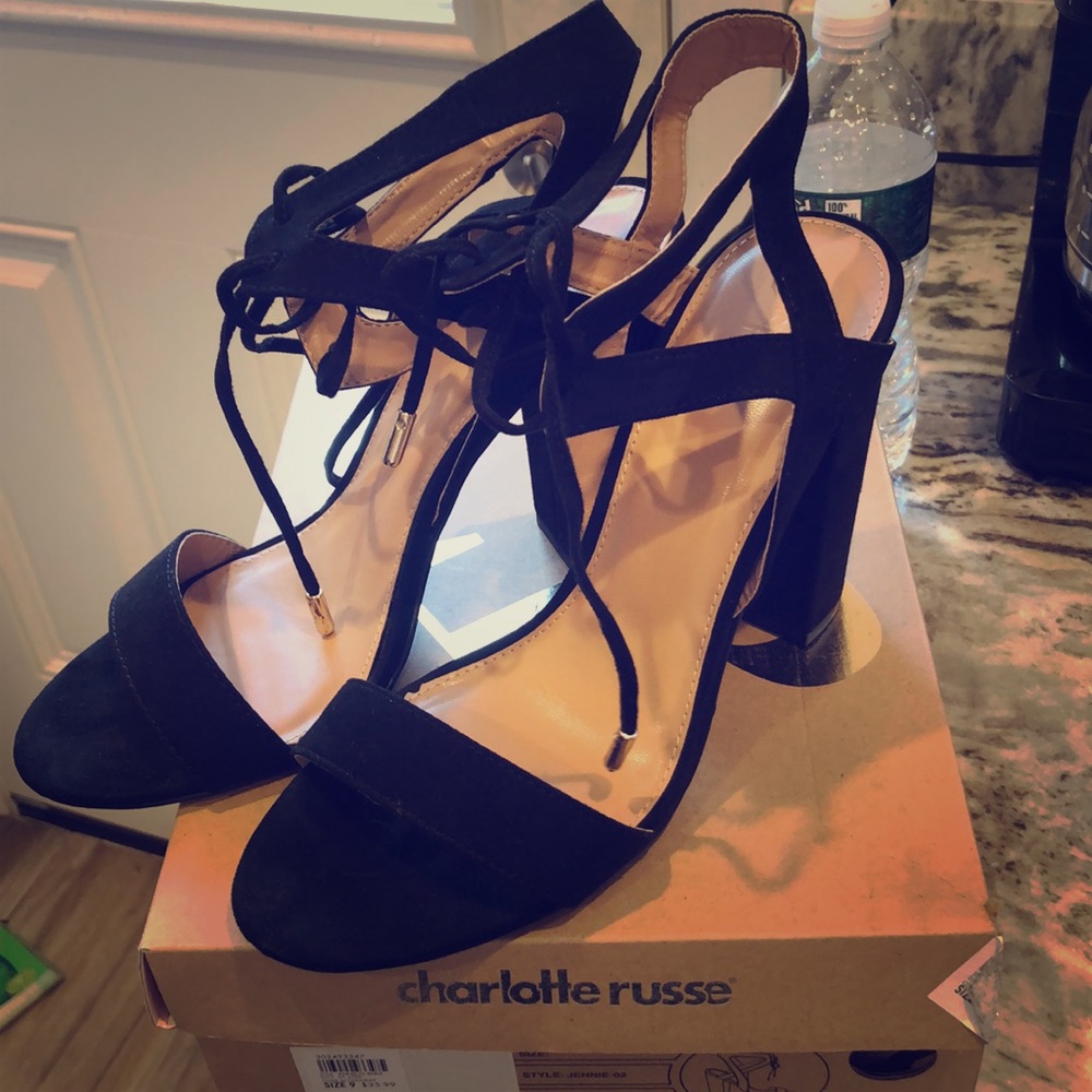 Charlotte Russe black tie up heels.